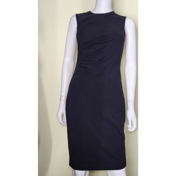 J. Crew 365 Ponte Ruched Dress Size 4 Black Pencil Midi Luxury Career Wear - Picture 2 of 11